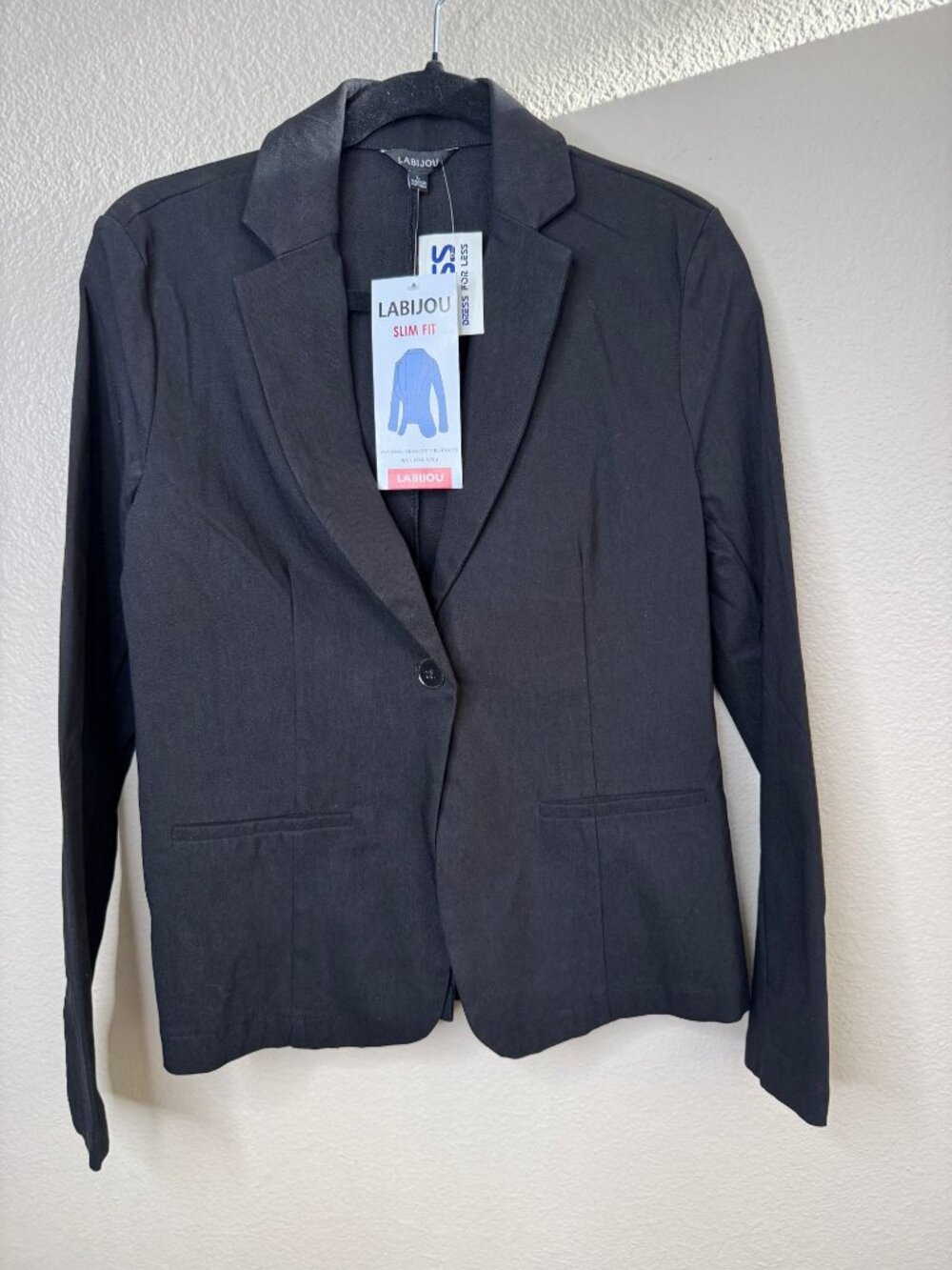 Labijou Womens Black Slim Fit Blazer Long Sleeve Button-Up Jacket Large NWT - Picture 2 of 7